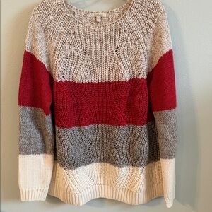 Barbour Striped Sweater in Red, Gray, and Cream